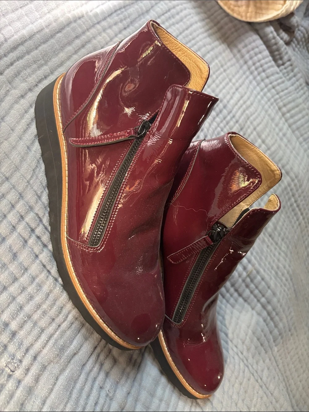 Women's Patent Burgundy Zip Ankle Booties